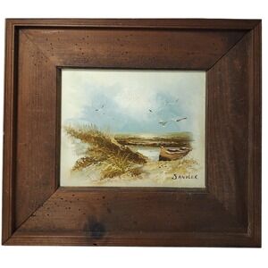 Original Oil Painting Sandler Canvas 8x10‎ Seascape Nautical Wooden Frame Signed
